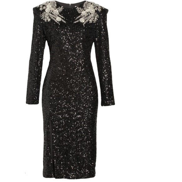 Helsi Frida Floral Rhinestone Sequin Midi Dress In Black NWT Small - Picture 3 of 11